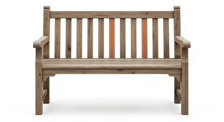 Wooden park bench classic outdoor furniture isolated on a clean white background