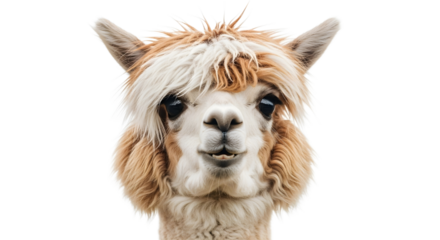 Closeup portrait of fluffy alpaca