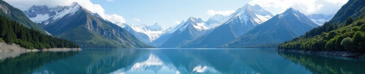 Majestic mountain peaks reflect in a glacial lake , scenery, wonder, pristine