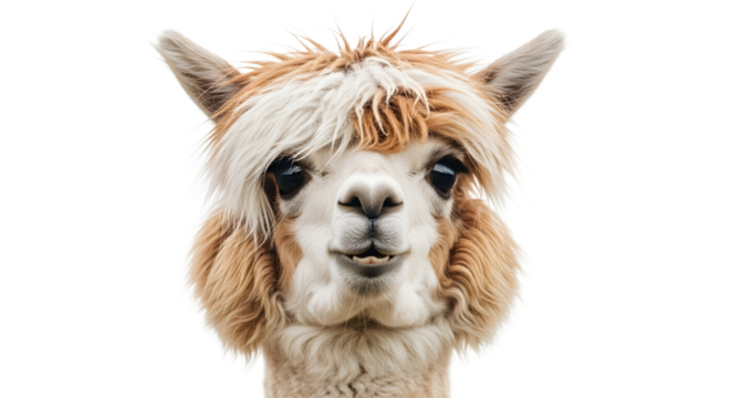 Closeup portrait of fluffy alpaca