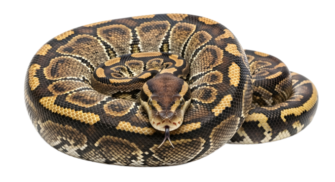 Coiled serpent with tongue against black