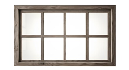 Wooden window frame with eight panes isolated on white architectural detail for home design