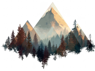 Mountain landscape clipart in geometric design natural elements calm environment artistic viewpoint