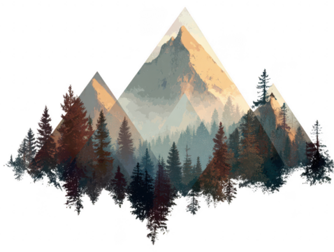 Mountain landscape clipart in geometric design natural elements calm environment artistic viewpoint