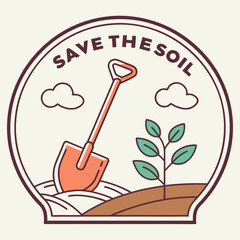 Save the soil emblem with shovel and sprout