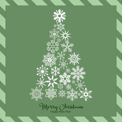 white snowflake tree on green striped background conveying scandinavian minimalist christmas card vibe with clean lines and seasonal charm, great for eco brands and modern stationery