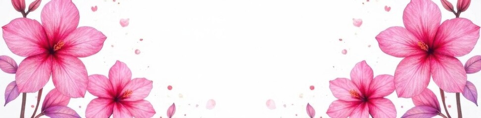 Vibrant pink flower watercolor frame, bold petals , invitation, happy, summer