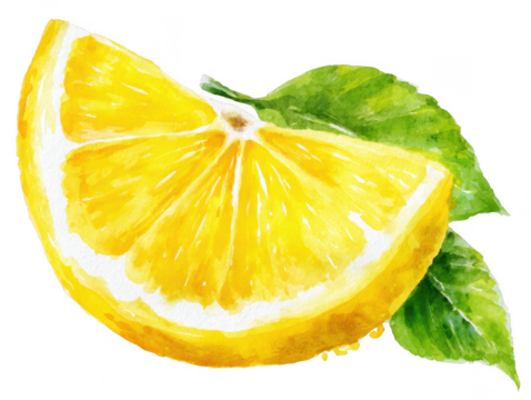 Refreshing watercolor lemon slice clipart summer vibes digital art bright background creative concept