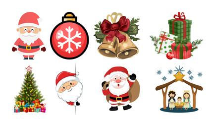 set of christmas elements and Happy Christmas