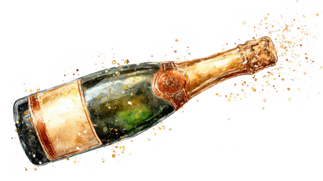 Celebratory champagne bottle clipart watercolor design festive atmosphere artistic viewpoint party element