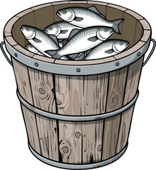 Wooden Bucket Full of Fresh Lake Fish