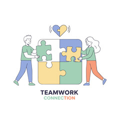 Two Diverse Friends Collaborating to Complete a Large Jigsaw Puzzle Forming a Heart Symbol on a Black Background With Teamwork Connection Text