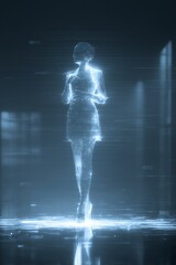 Experience a futuristic virtual assistant hologram within a cutting-edge digital environment, enhancing productivity and innovation.