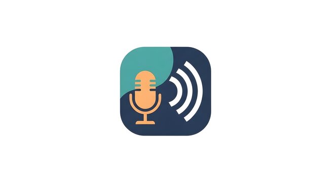 Modern microphone icon with sound waves, representing audio, recording, and voice technology