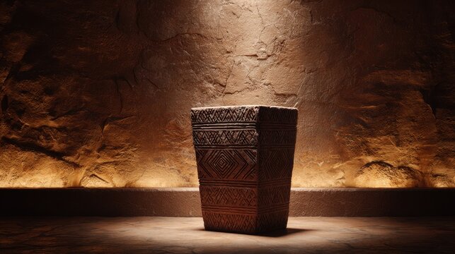 Ancient egyptian hieroglyphic stone tablet illuminated by spotlight