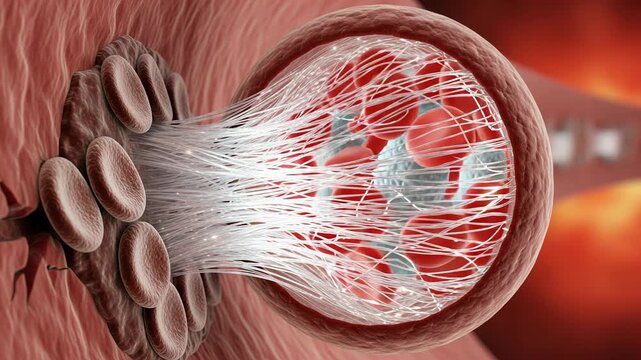 Blood clot formation and the role of platelets and fibrin in healing damaged blood vessels