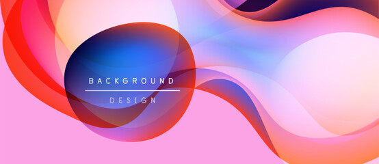 Abstract fluid shapes blend, creating vibrant pink, blue, red gradients. Text reads background design within central form. Modern, dynamic composition.