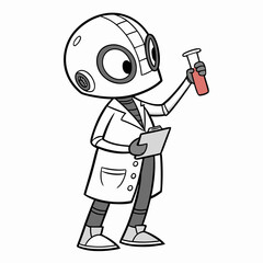 Cute cartoon robot scientist holding a test tube and clipboard