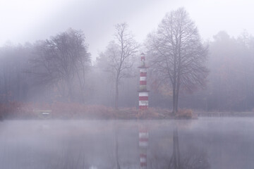 foggy morning in the lakein Tarka Jaworzno polish old holiday resort © pinus25