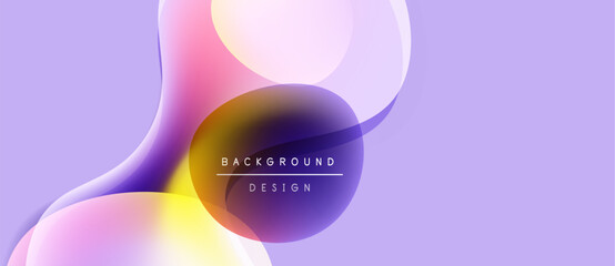 Abstract fluid shapes overlap, creating vibrant color gradients. Soft purple background complements design elements. Modern aesthetic.
