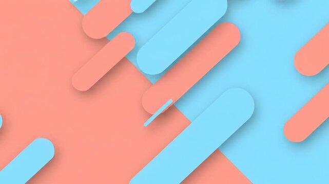 A modern, seamless looping abstract motion graphic with light coral and blue rectangular/rounded lines on a diagonally split-screen 16:9 background, perfect as a high-tech corporate video. Concept of