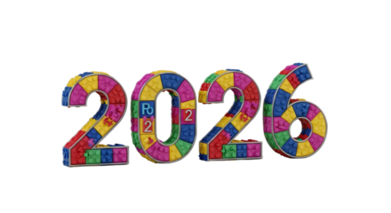 Colorful 2026 Numbers Made of Building Blocks, New Year Concept png clear alpha channel cutout isolated on transparent background