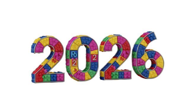 Colorful 2026 Numbers Made of Building Blocks, New Year Concept png clear alpha channel cutout isolated on transparent background