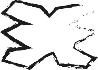 Irregular shape with a solid filled design and a brushed polygonal outline.
