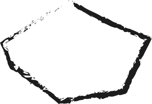 Polygonal irregular squared shape outlined with fine brush strokes, forming sharp edges.