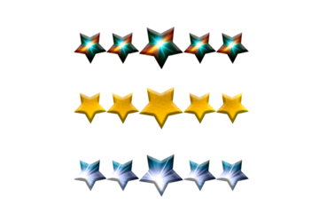 Colourful five star rating, review  icon set isolated on transparent  background. Customer feedback concept. Achievement badge, success symbol, graphic design element,