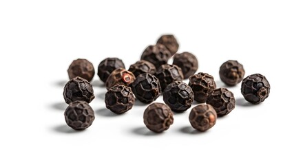 Obraz premium Pile of black peppercorns whole dried spice isolated on white background