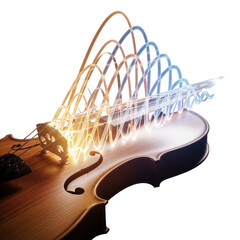 A violin with light trails isolated on transparent background, representing music, sound waves, and artistic expression in a creative way