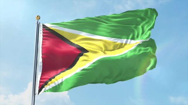 4K Guyana flag waving in the wind - realistic Guyana flag animation in high resolution, perfect for Guyana national day, independence, travel and patriotic video projects - Powered by Adobe