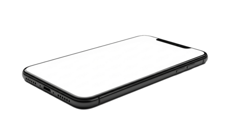 High-angle shot of a modern smartphone with a blank white screen, ready for creative content