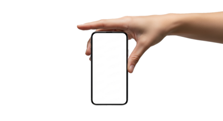 Mockup of a Hand Holding a Mobile Phone with a Blank White Screen