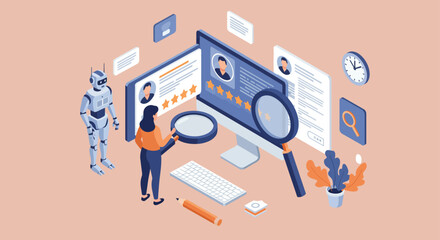 AI recruitment assistant analyzing candidate profiles using machine learning in HR for talent acquisition and efficient hiring processes boosting productivity