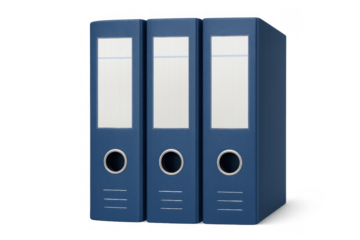 Blue ring binders standing in a row, organizing office documents and archiving business files