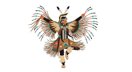 Native American Dancer in Traditional Regalia Vector Illustration
