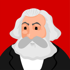 Karl Marx, minimalist vector art with red background - historical figure