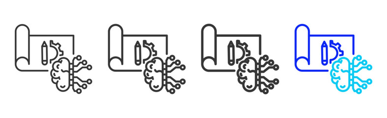 Intelligence Design Icon Set Collection in Creative Outline Style for Business Intelligence Dashboard Data Analysis Visualization Forecast Report AI Analytics and Performance Design