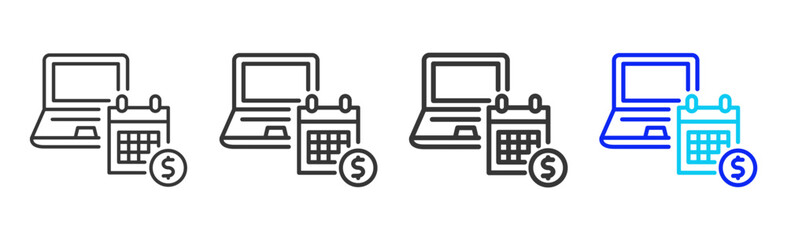 Revenue Schedule Icon Set Collection in Creative Outline Style for Business Intelligence Dashboard Data Analysis Visualization Forecast Report AI Analytics and Performance Design