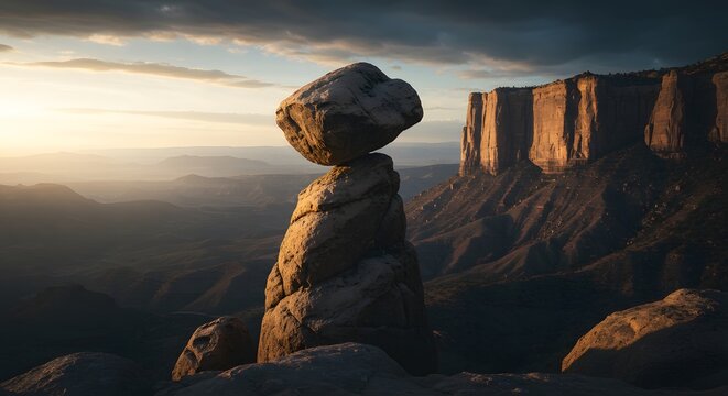 The way a single boulder balances on a pinnacle.