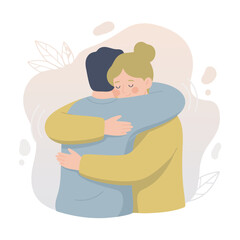 Two People Hugging Affectionately Indoors With Soft Colors And Minimalist Design