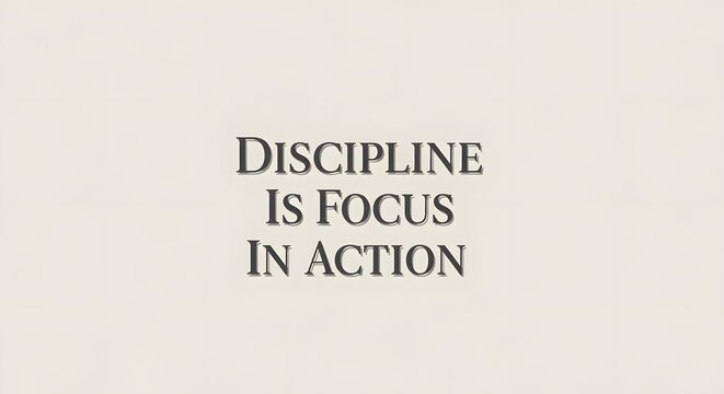 A minimalist wall art featuring the motivational quote 'Discipline Is Focus In Action' in bold, black letters on a plain white background