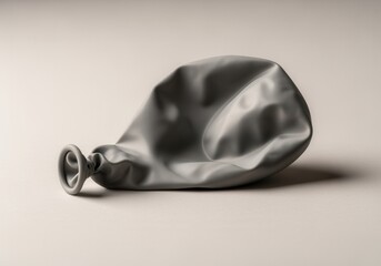 Deflated gray balloon representing sadness and disappointment. The party is over concept. Minimalist abstract image with copy space