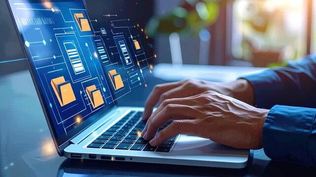 Conceptual Visualization of Data Management, Digital Information and Laptop Usage
