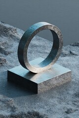 A sleek minimal 3D holographic ring floating elegantly on a neutral base, showcasing contemporary design and modern aesthetics.