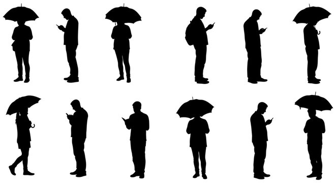 People using phones in silhouette a group of people using their phones in an urban setting symbolizing modern life and tech dependence.