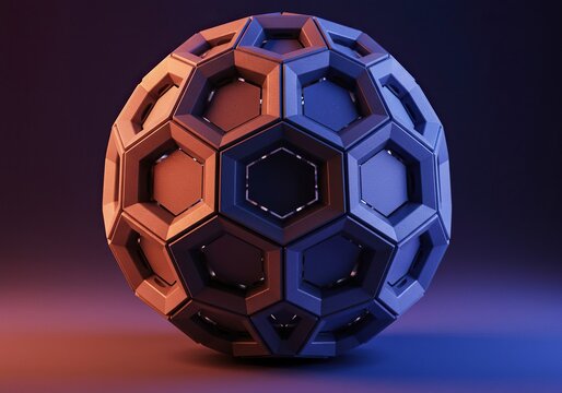 An intricate geometric sphere crafted from multiple connecting pentagonal panels, representing complex design and fundamental structural principles ,object ,render ,orb