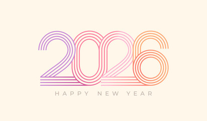 2026 New Year simple linear banner with numbers from gradient lines with wishing text.Elegant template for greeting card,invitation, poster, flyer,web. Premium vector design for New year and Christmas